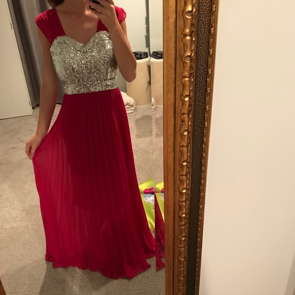 Hot pink and silver sequence maxi dress